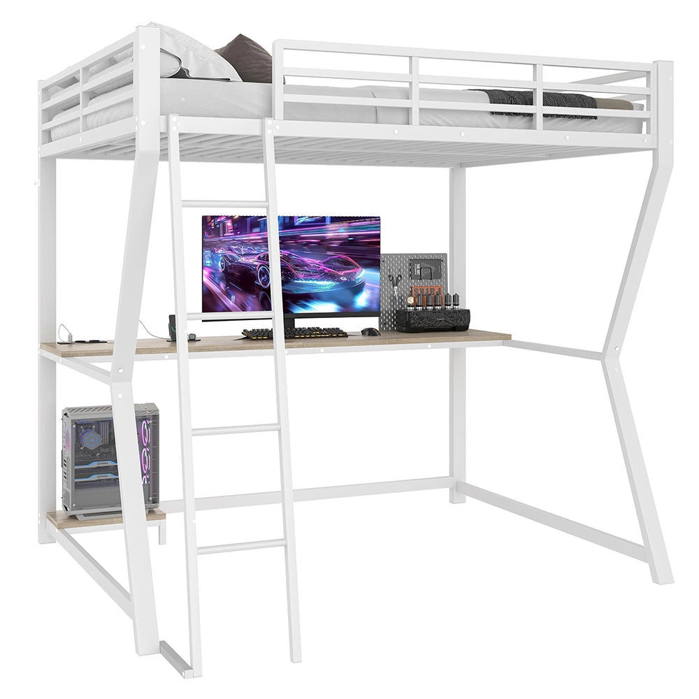 Letto a soppalco - Xylo - 140x200 cm bianco LED con USB