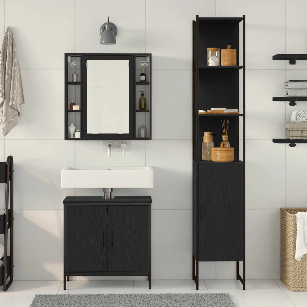 Unit¨¤ da Bagno | Armadio da bagno con lo scaffale 3 pz Nero Legno multistrato