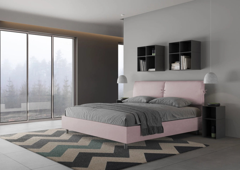BS COM Letto matrimoniale king size con rete imbottito 180x210 microfibra glicine