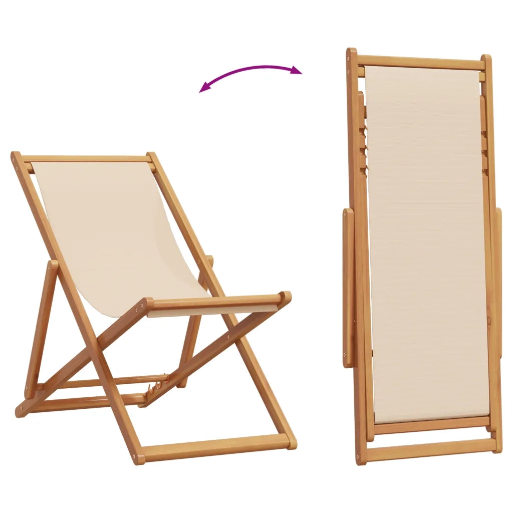 Sedia da Spiaggia Pieghevole Beige Legno di Eucalipto e Tessuto 366564