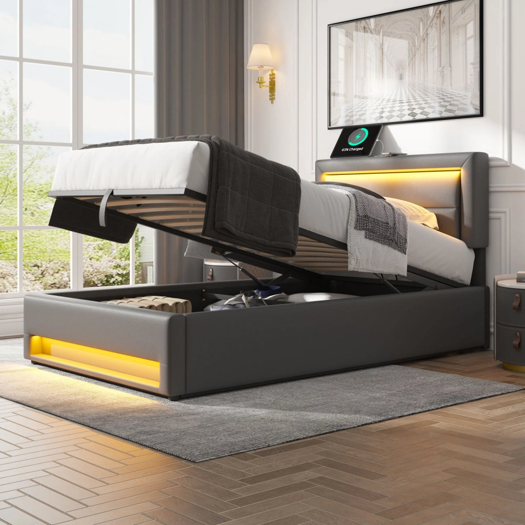 letto imbottito pu grigio 90 x 190 cm