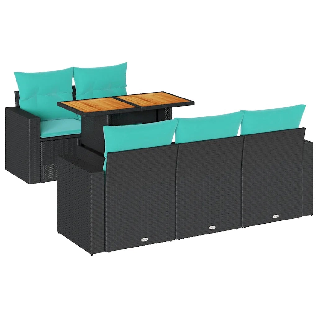 Set Divano da Giardino 6 pz con Cuscini Nero in Polyrattan 3326990