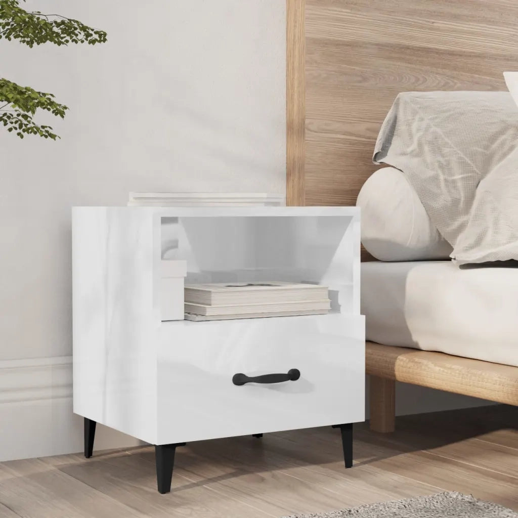 Comodini 2 pz Bianco Lucido in Legno Multistrato 812037