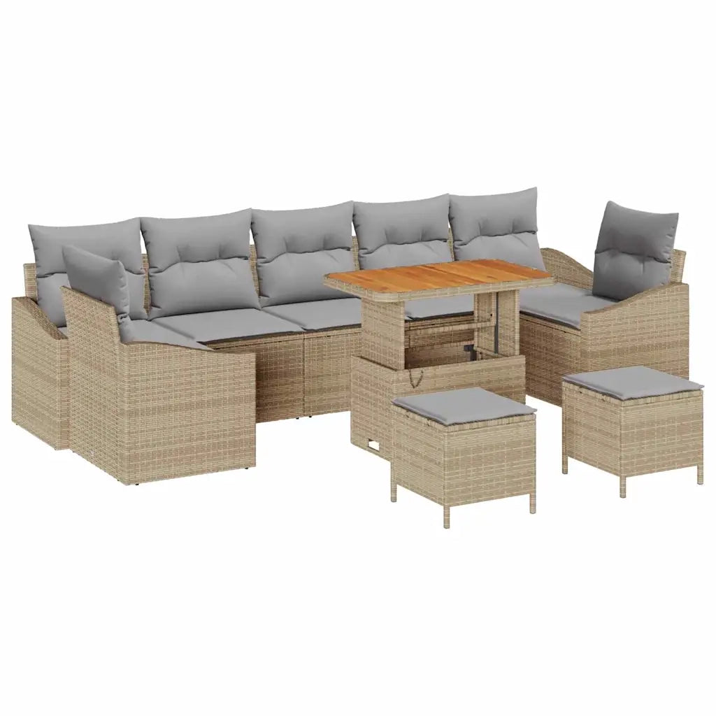 Set Divano da Giardino con cuscino 10 pcs Beige polyrattan 3362642