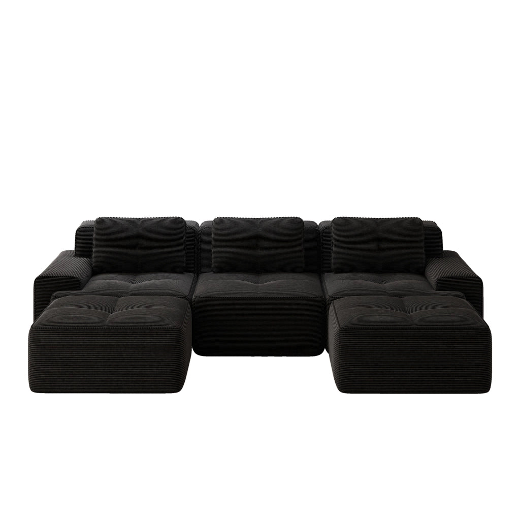 Divano modulare a forma di U - Zephmum - 3 posti, velluto, nero, senza montaggio