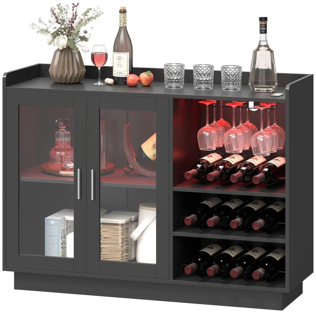 Buffet Armadio con Bottigliere e Luci LED RGB ¨C zephmum ¨C Nero