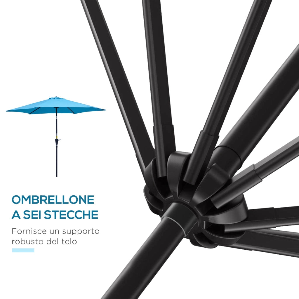 Ombrellone da Giardino Ø260x240 cm con Manovella e Testa Inclinabile in Alluminio e Poliestere Blu