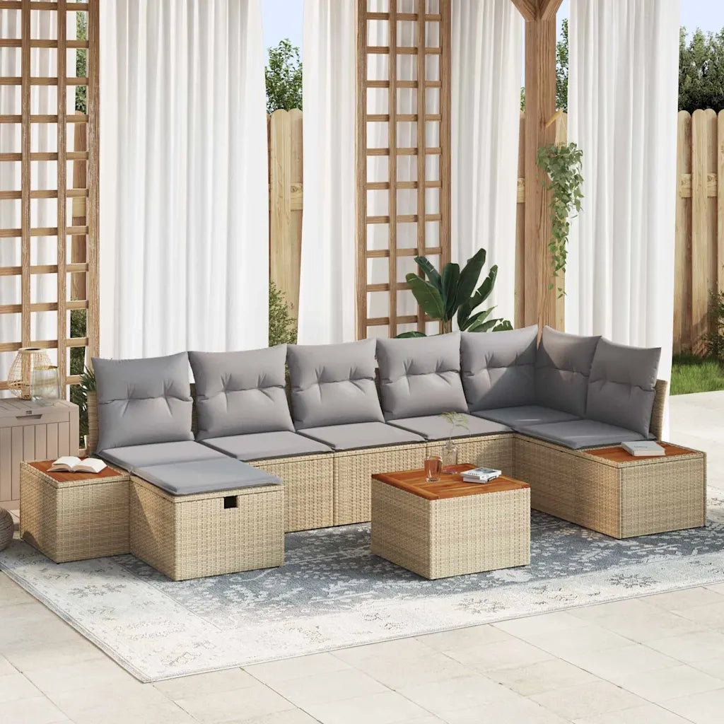 Set Divano da Giardino con cuscino 8 pcs Beige polyrattan