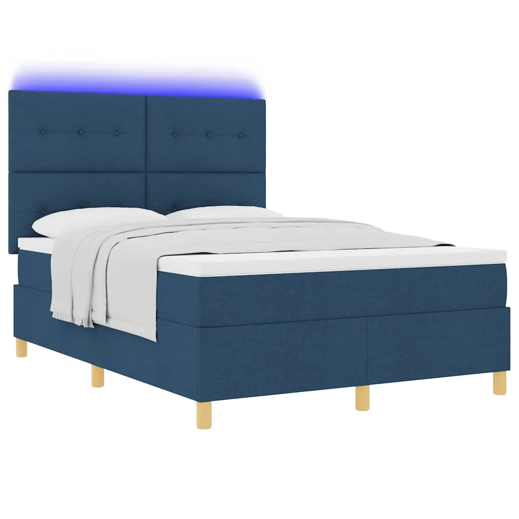 Letto a Sorgente LED con materasso Blu 140 x 190 cm Tessuto