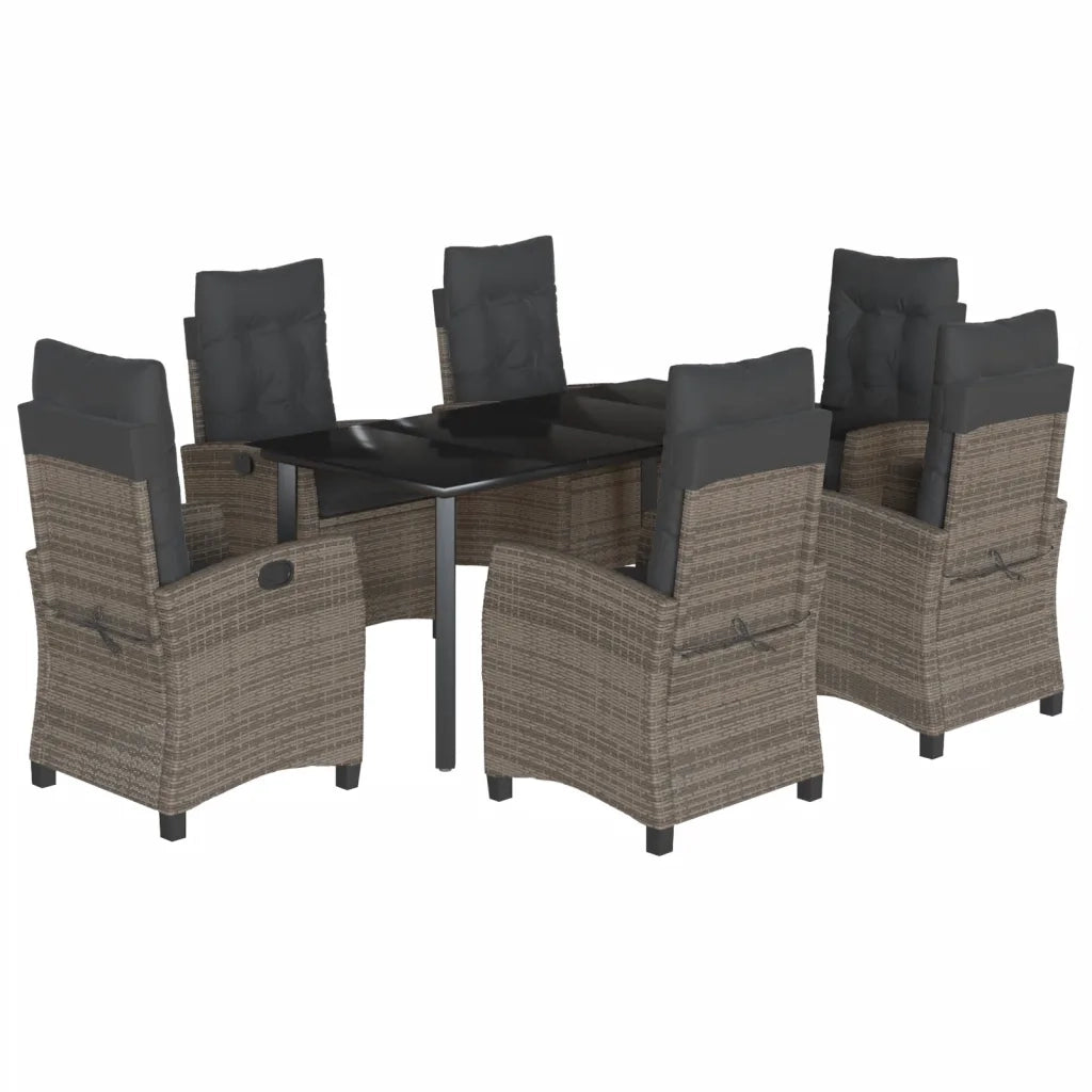 Set da Pranzo da Giardino 7 pz con Cuscini in Polyrattan Grigio