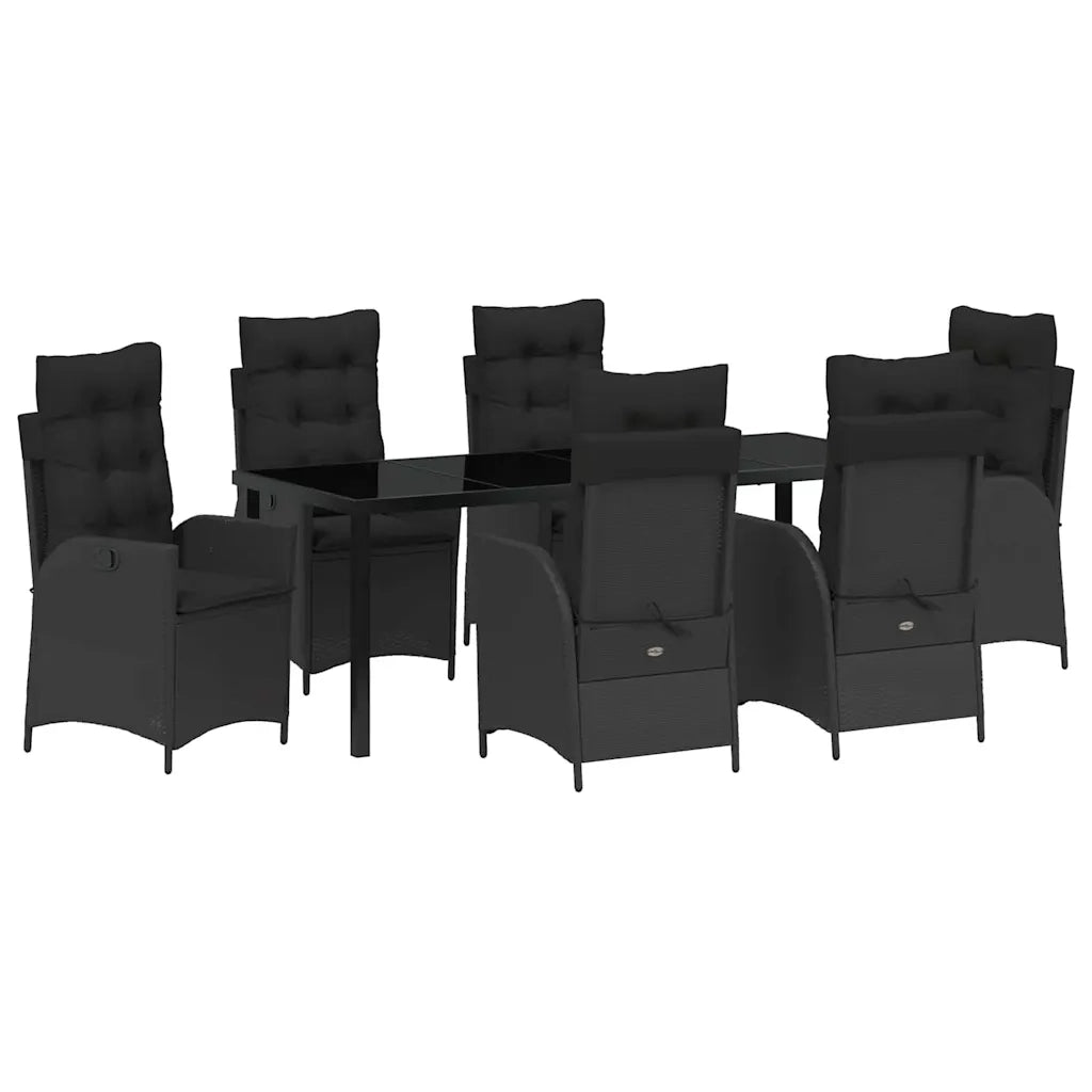 Set da Pranzo per Giardino con cuscino 7 pcs Nero polyrattan 3380489