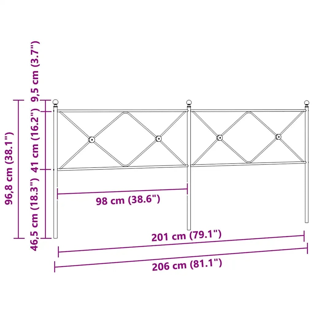 Testiera-Testata del letto in Metallo Nero 200 cm