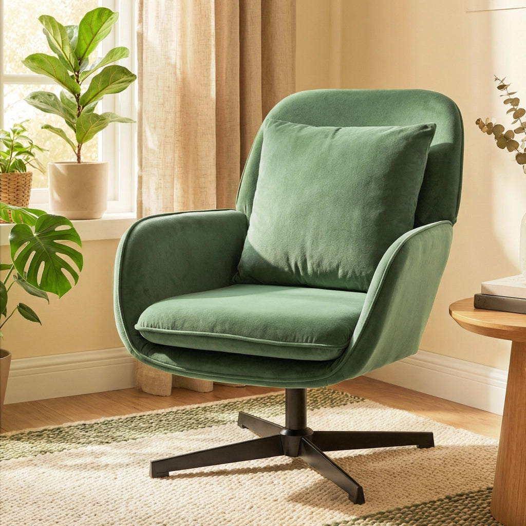 Poltrona Girevole con Cuscino ¨C Xylo ¨C Tessuto Velluto Verde