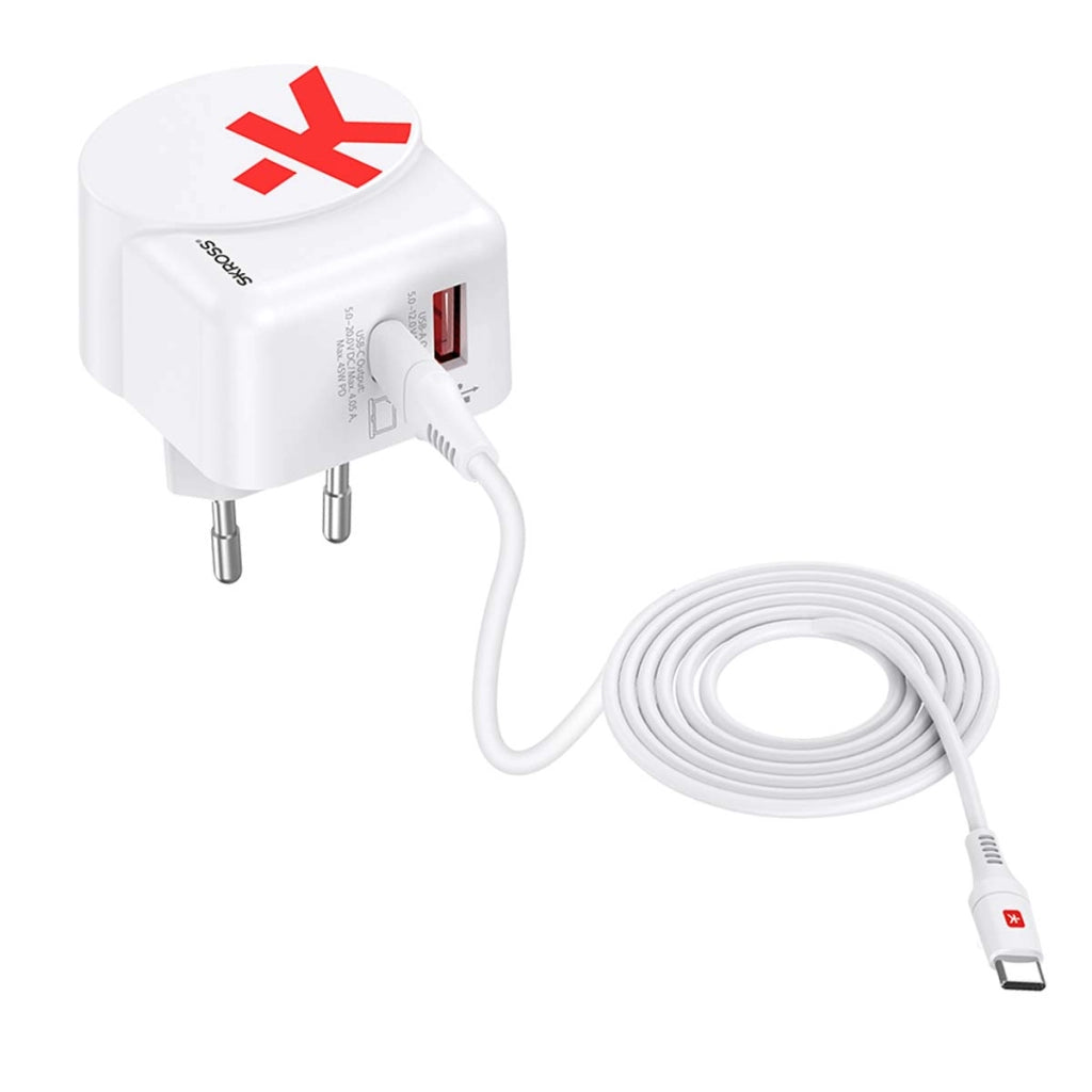 Adattatore caricatore da viaggio USB 18W e USB-C 45W Power Delivery Europa Bianco Skross