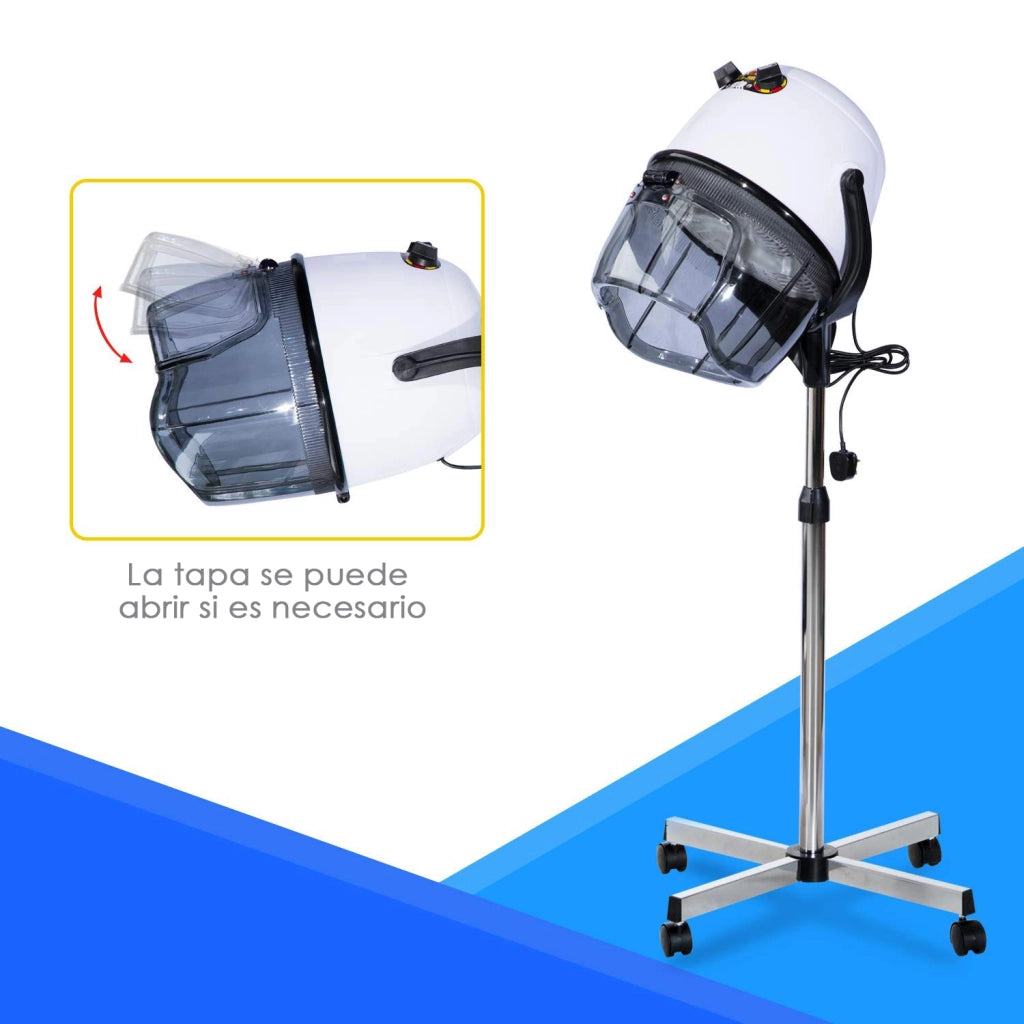 Asciugatore Professionale per Capelli 1180W con Cappa e Ruote ¨C Minimal ¨C Bianco