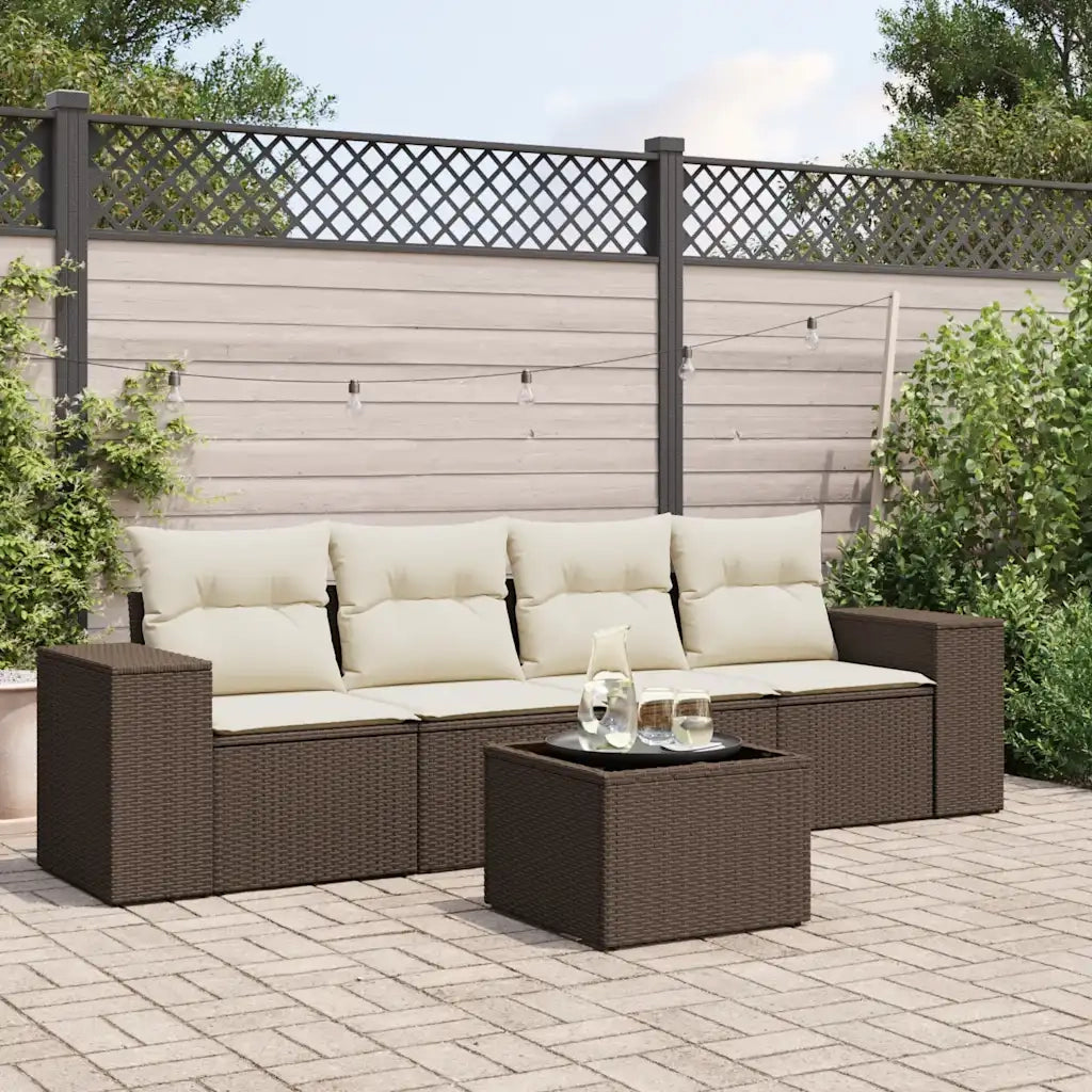 Set Divano da Giardino 5 pz con Cuscini Marrone in Polyrattan 3222292