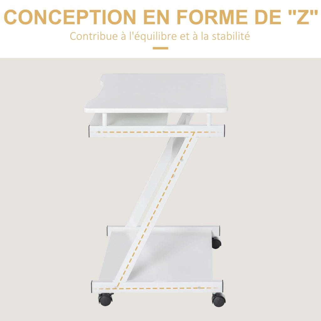 Scrivania per computer con ruote e ripiano scorrevole ¨C zephmum ¨C Bianco