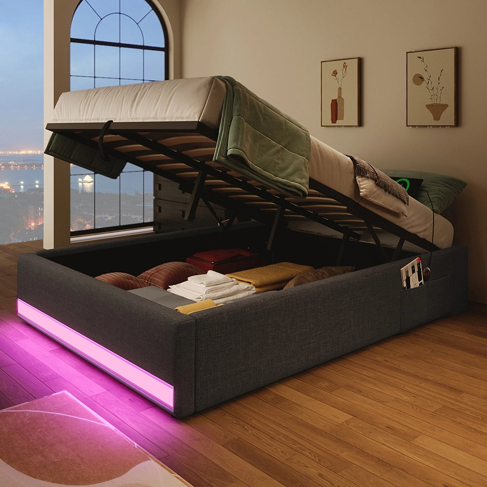Letto contenitore - Xylo - 90x200 cm LED grigio