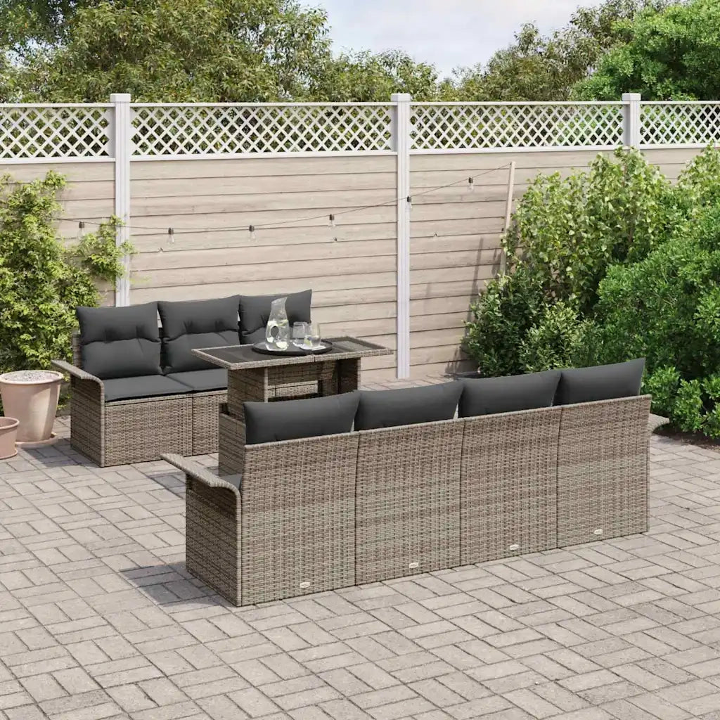 Set Divano da Giardino 8 pcs Grigio Rattan in Polipropilene