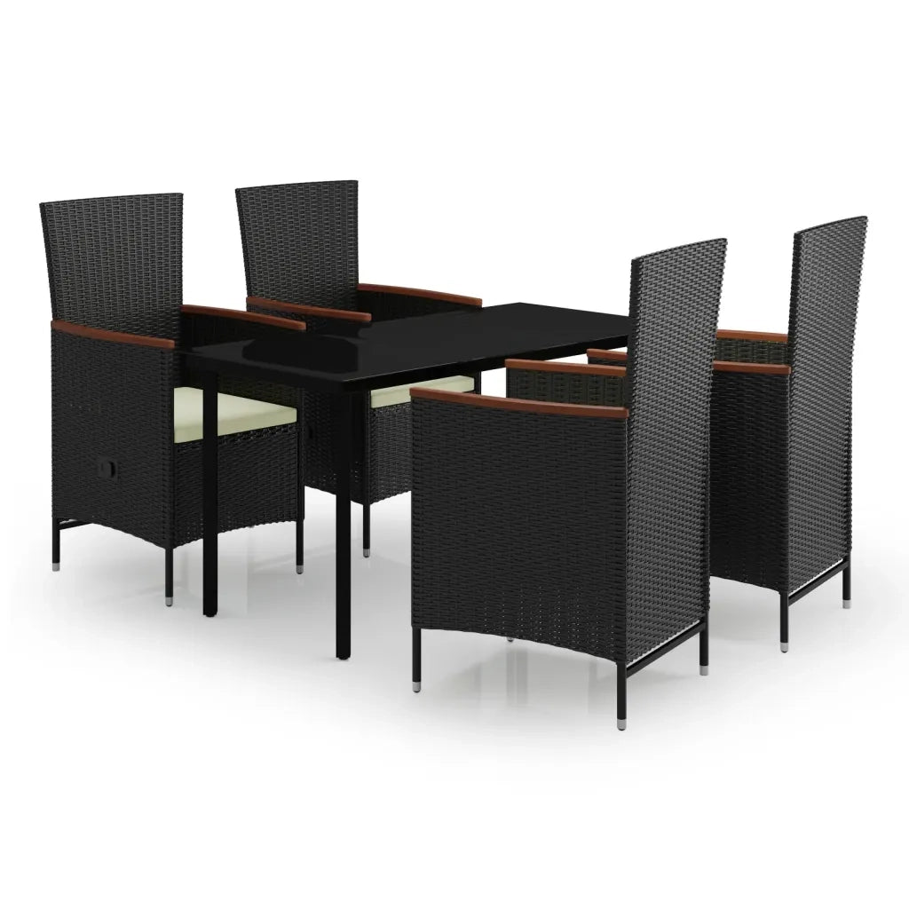 Set da Pranzo da Giardino 5 pz con Cuscini Nero 3099427