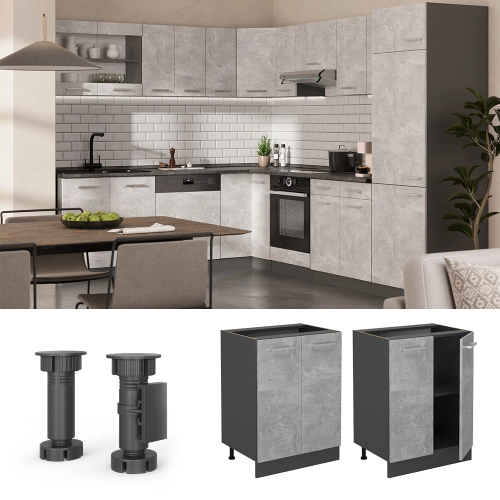 Mobiletto base cucina R-Line Calcestruzzo/Antracite 60 cm, PL Rovere Vicco