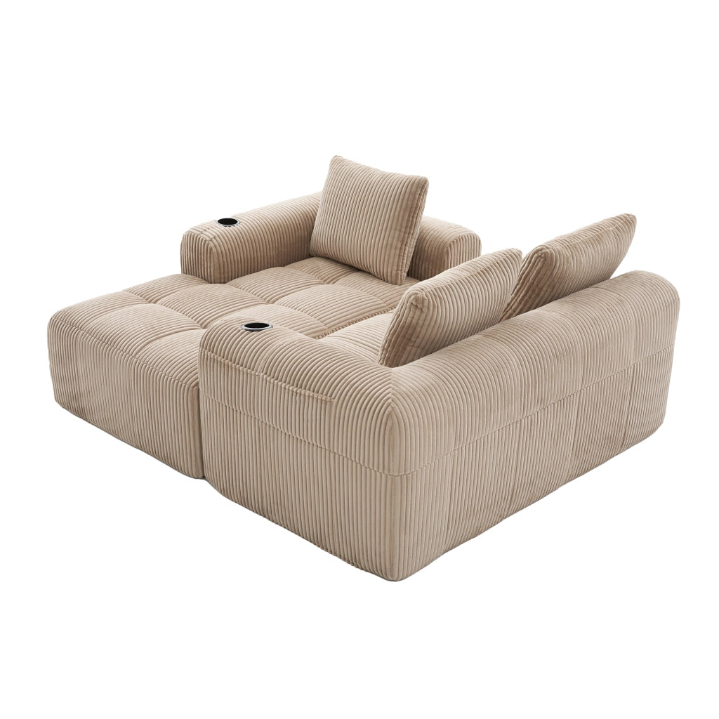 Divano Compatto in Tessuto a Coste con Cuscini ¨C MINIMAL ¨C Khaki, Morbido, Modulare