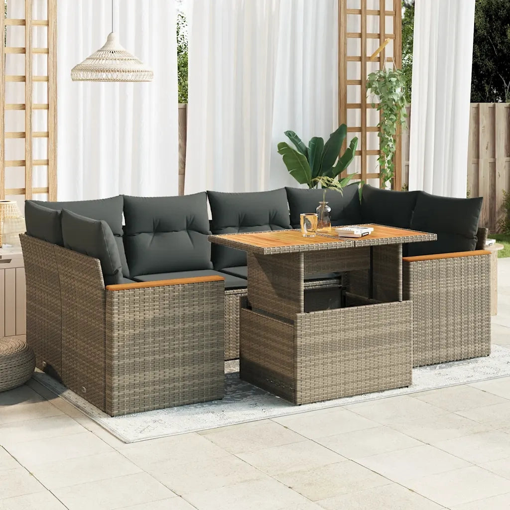 Set Divano da Giardino 6pz con Cuscini Grigio Polyrattan Acacia 3327455