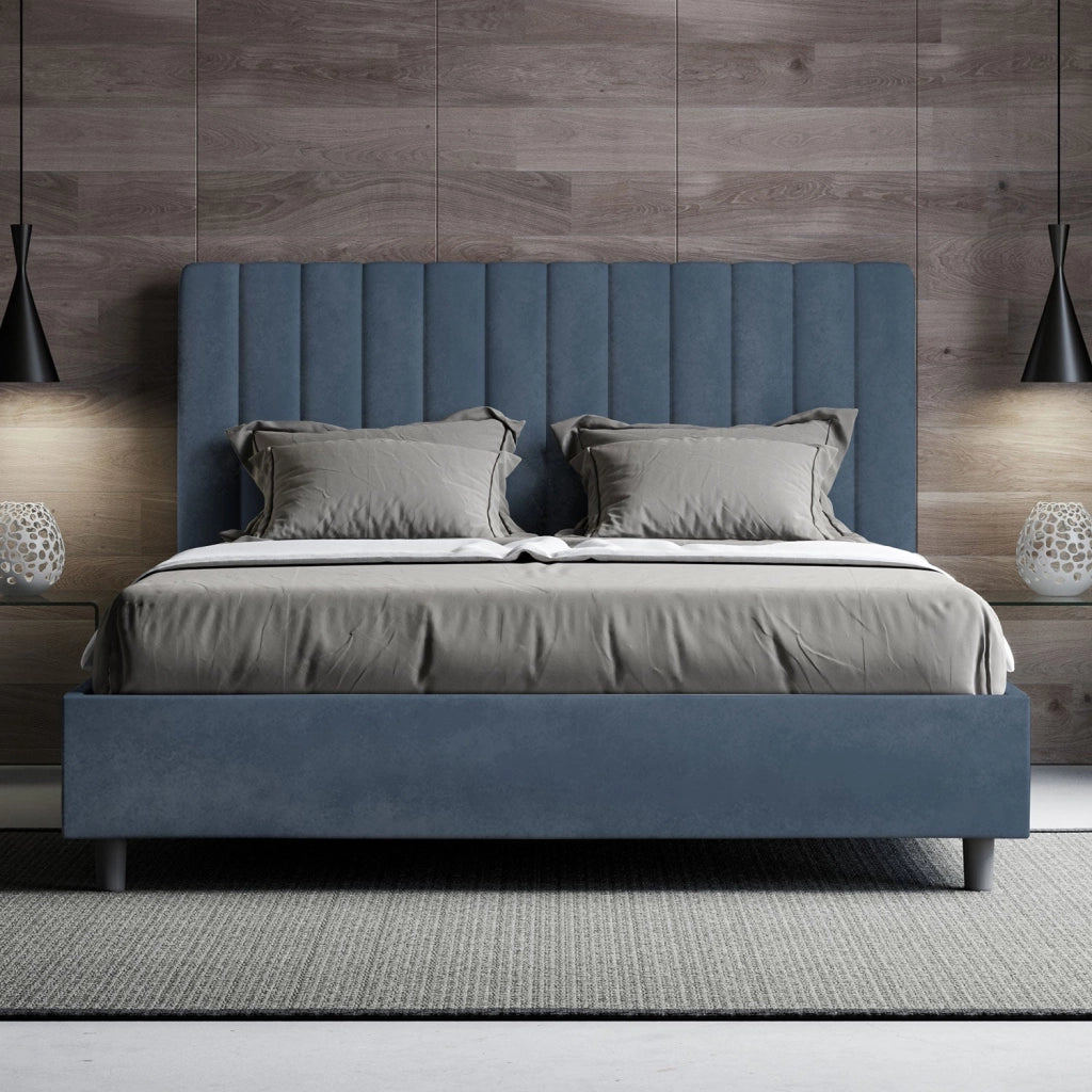 Letto Matrimoniale 160x190 cm con Rete Agueda Blu