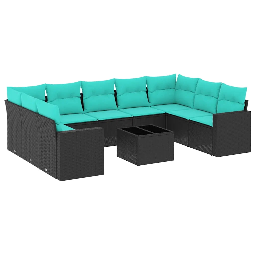 Set Divani da Giardino 10 pz con Cuscini Nero in Polyrattan 3219397