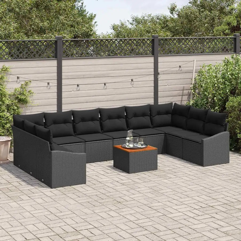 Set Divano da Giardino con cuscino 11 pcs Nero polyrattan 3347884