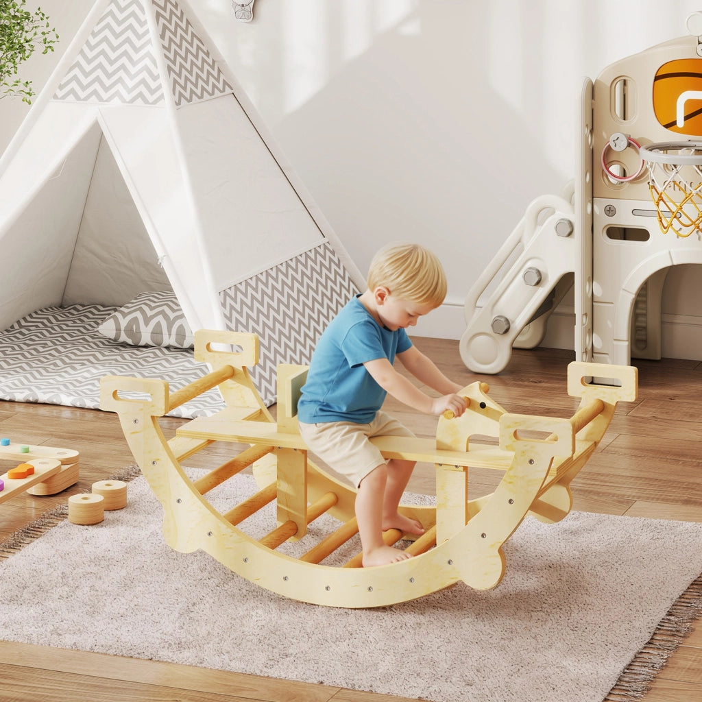 Arco Scalabile Montessori con Cavallo a Dondolo ¨C Minimal ¨C Legno Naturale