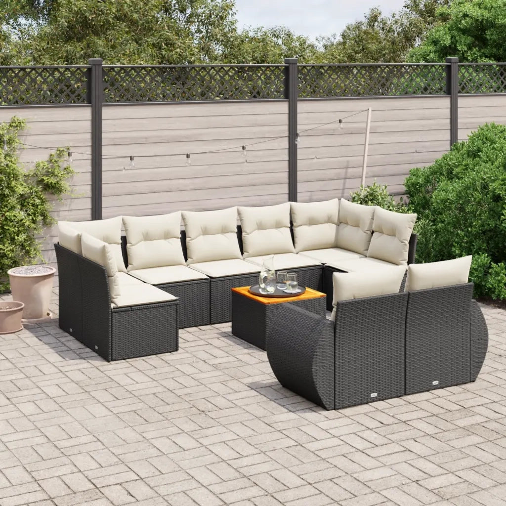 Set Divani da Giardino 10pz con Cuscini in Polyrattan Nero 3257484