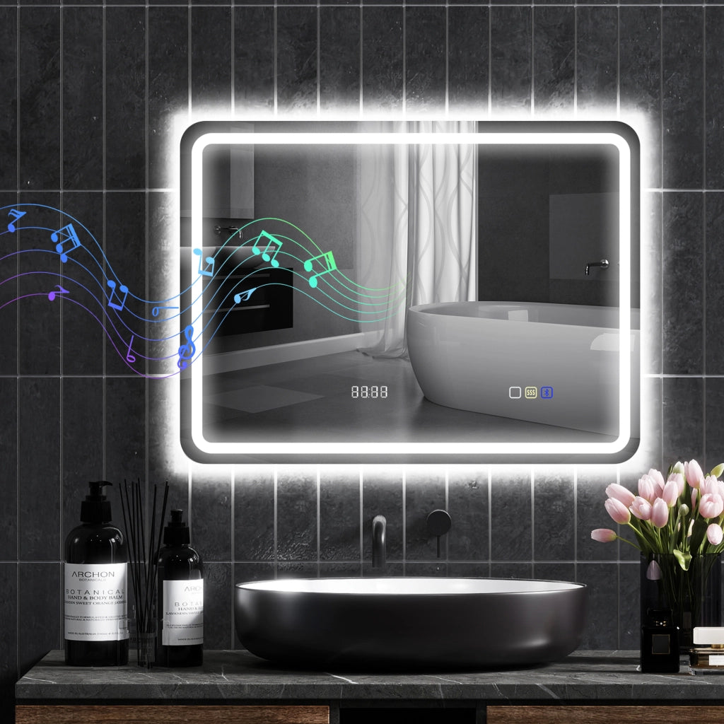 Specchio da Bagno con Luce LED e Bluetooth ¨C Minimal ¨C Bianco 80x60 cm