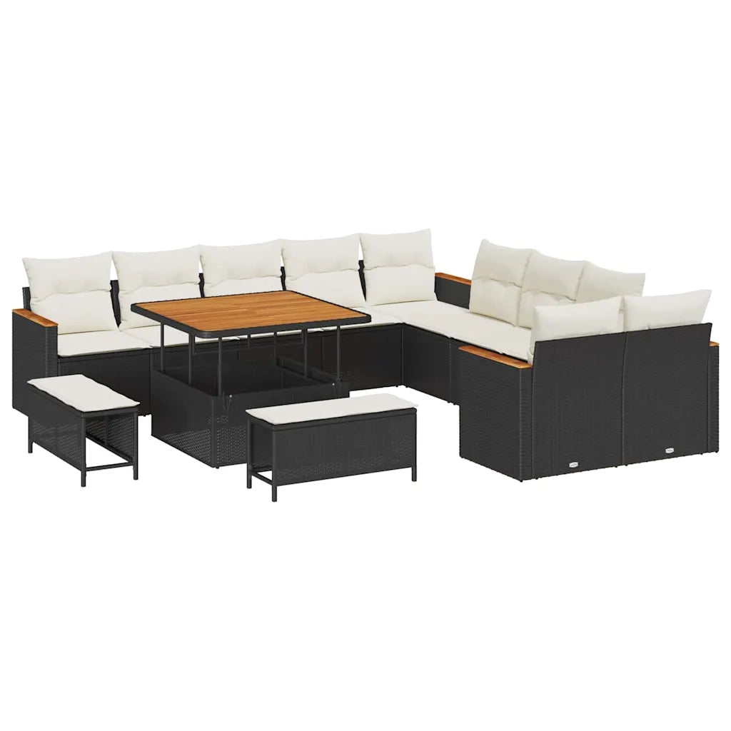 Set Divano da Giardino 13 pcs Nero polyrattan