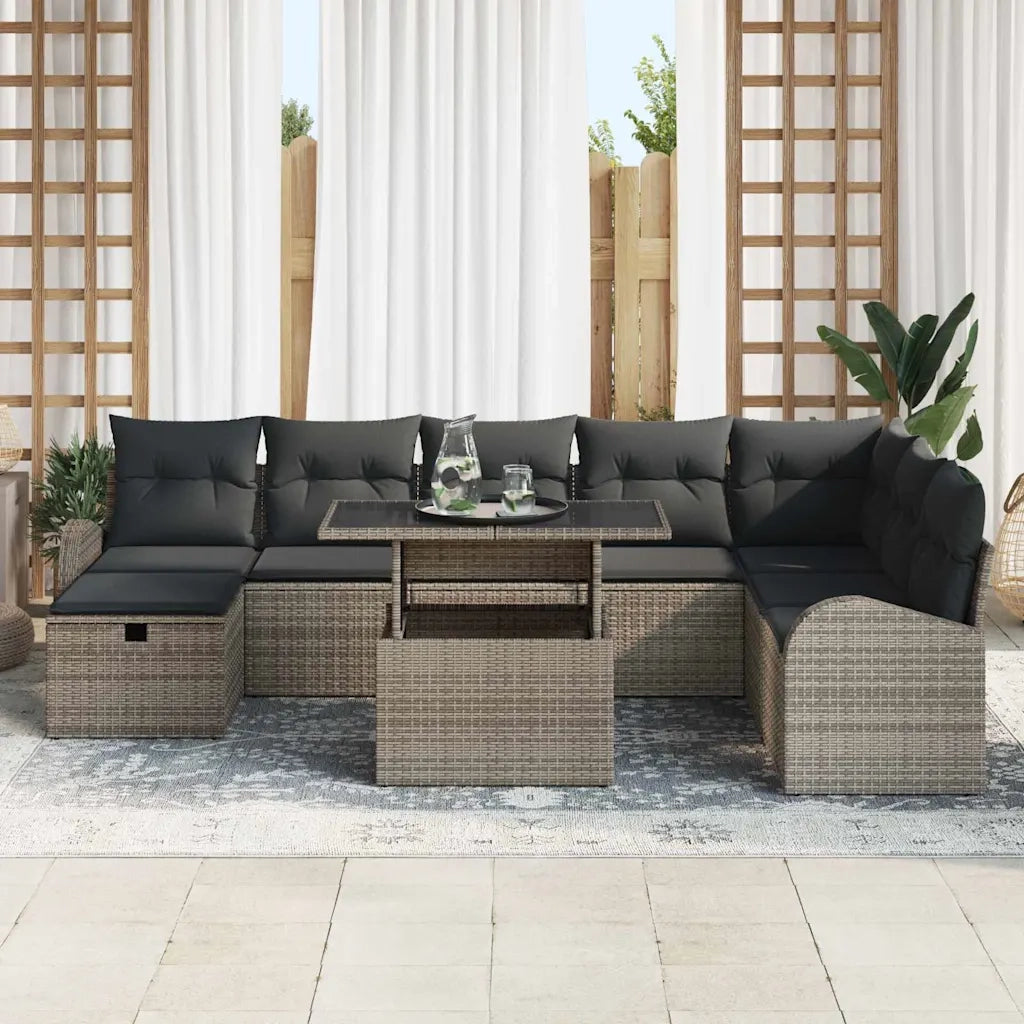 Set Divano da Giardino con cuscino 9 pcs Grigio Poly Rattan 3361108