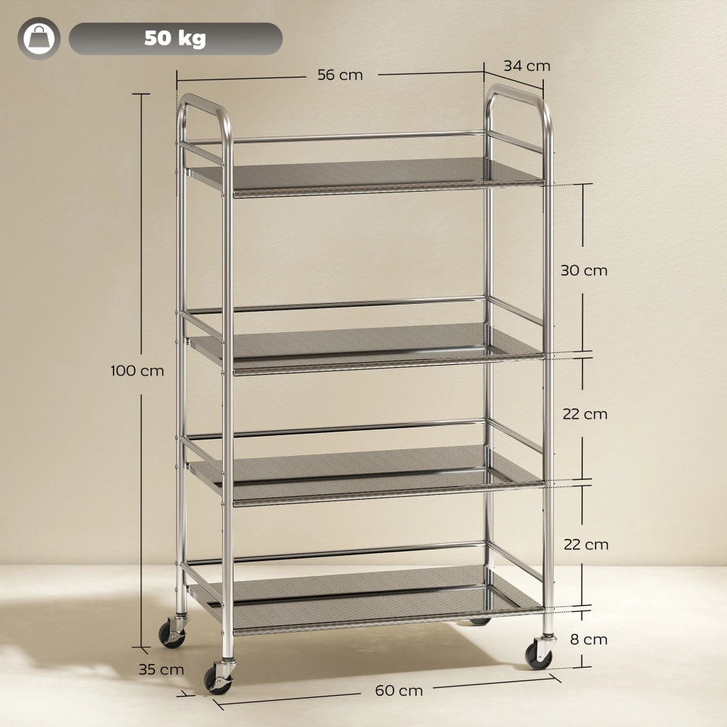 Carrello da cucina a 4 ripiani ¨C Minimal ¨C acciaio inox 60x35x100 cm argento