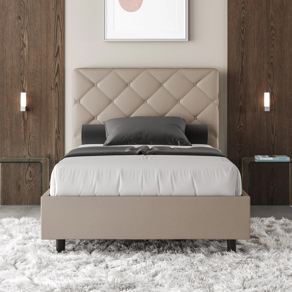 BS COM Letto una piazza e mezza con rete imbottito 120x190 similpelle tortora