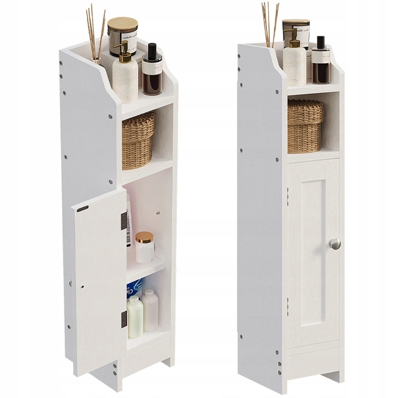 Mobiletto da bagno con ante a colonna, bianco, ripiani alti, design moderno stile loft, 80 cm
