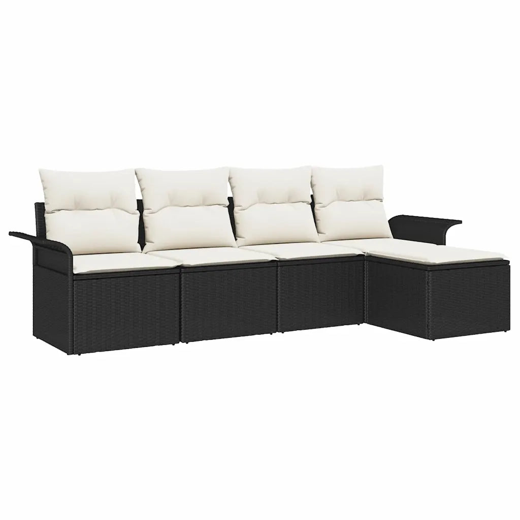 Divano da esterno con cuscino 5 pz-Set di 5 Sofa da Giardino Nero polyrattan