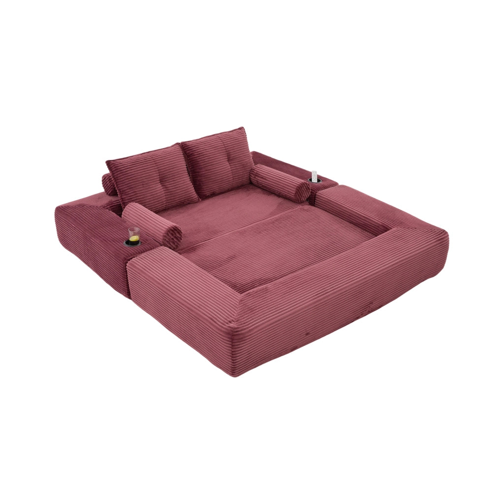 Divano Letto 2 Posti ¨C MINIMAL ¨C Tessuto a Coste, Cuscini Memory, con Tasche e Portabicchieri