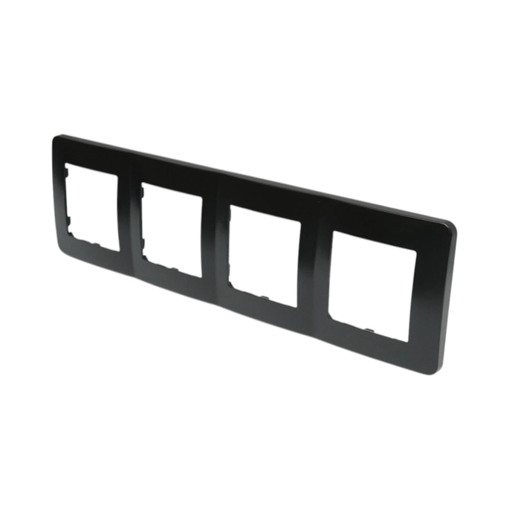 Cornice quadrupla nera in PC per presa e interruttore 300x83 mm