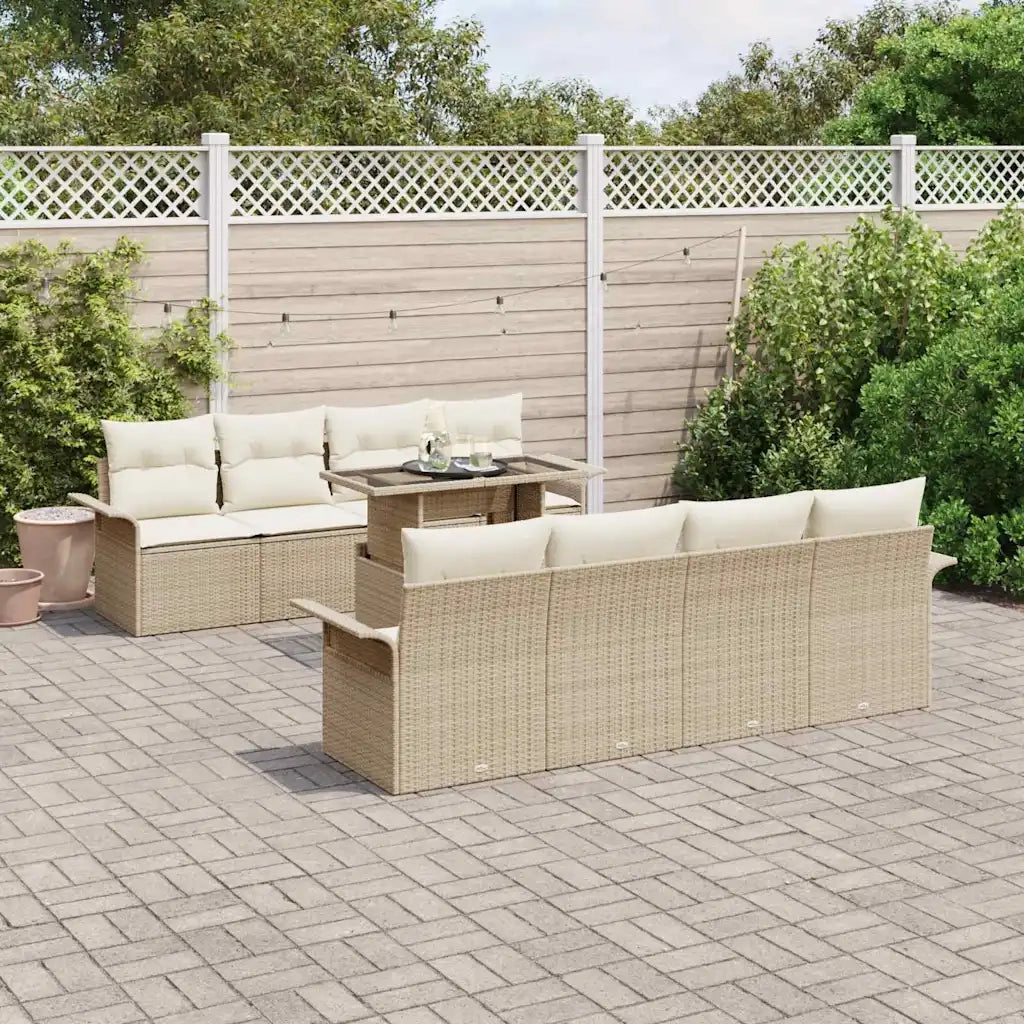 Set Divano da Giardino 9 pcs Beige Rattan in Polipropilene