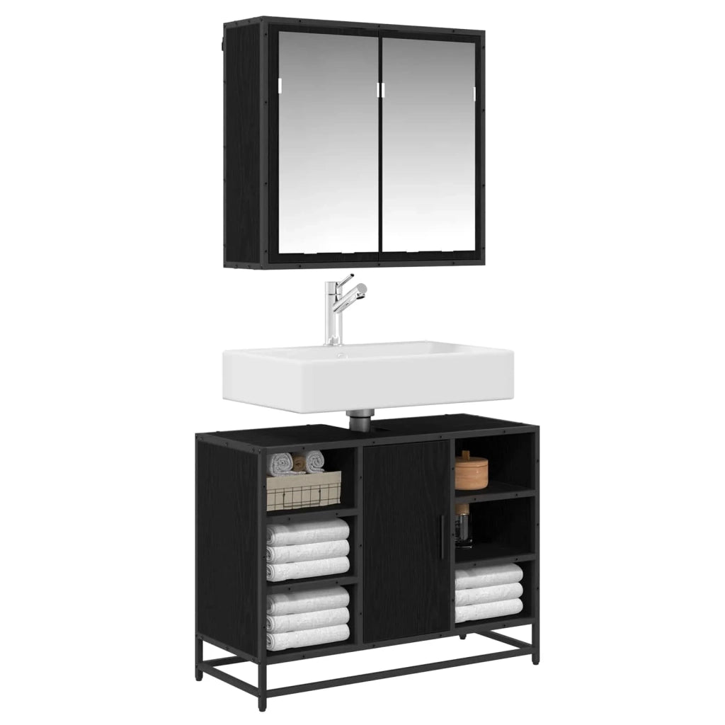 Set di mobili per il bagno 2 pcs Rovere Nero Legno multistrato