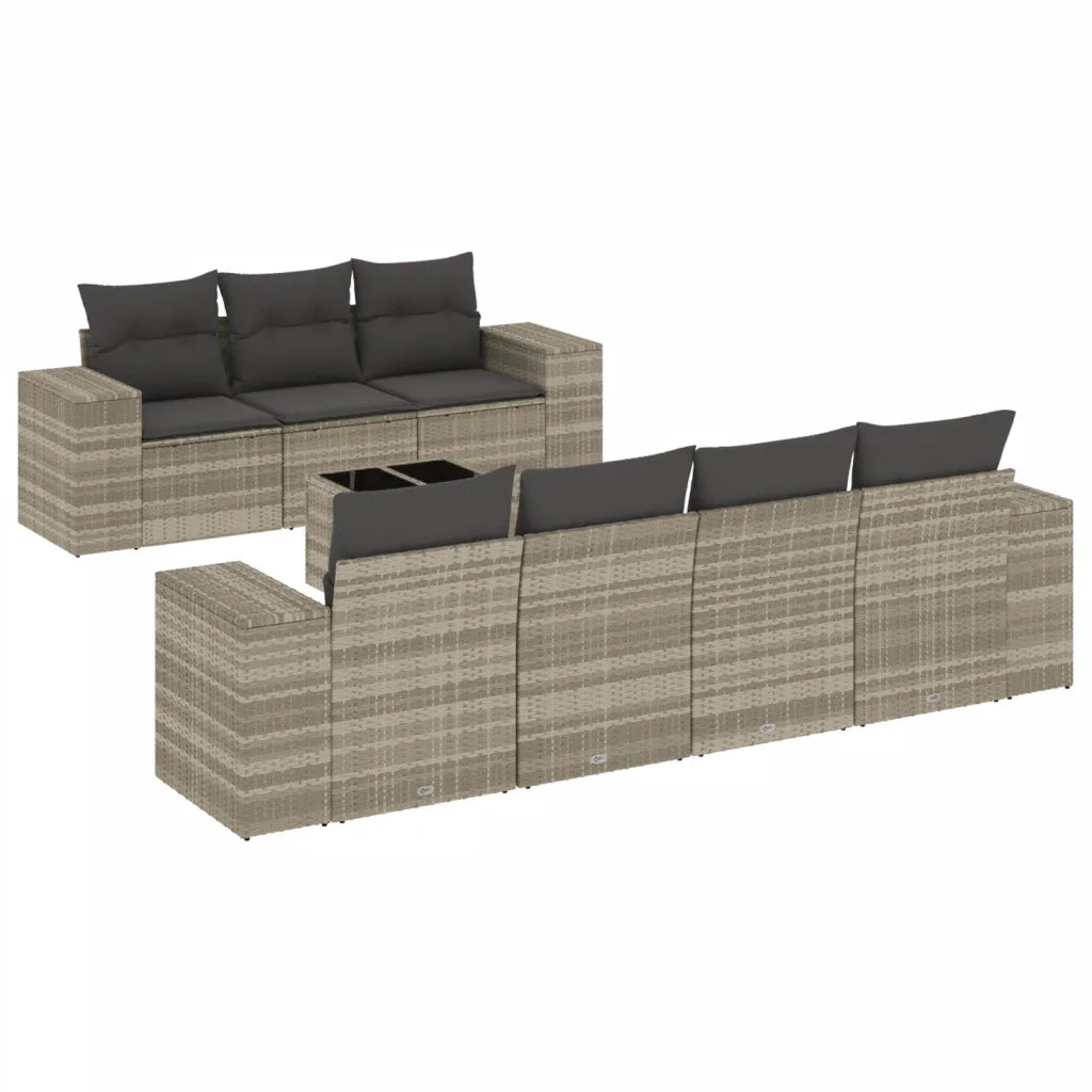 Set Divano da Giardino 8pz con Cuscini Grigio Chiaro Polyrattan