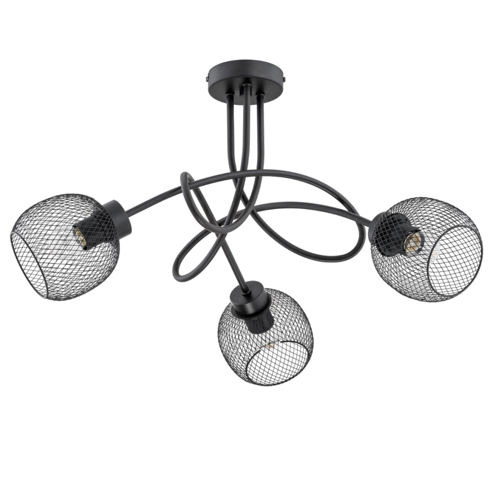 Plafoniera loft nera in metallo 3 luci E27 Praxide Alfa