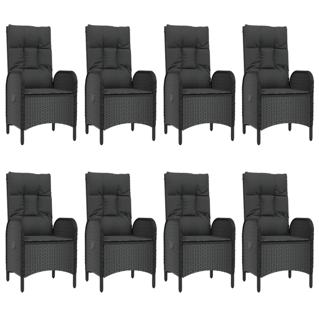 Set da pranzo da giardino da 9 pezzi e cuscini resina intrecciata nera 02_0014836