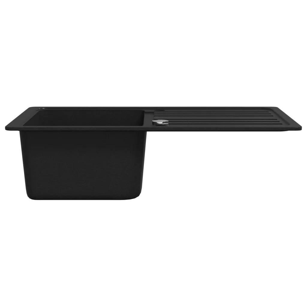 Lavandino Cucina-Lavabo-Lavello Granito Singolo Scolapiatti Reversibile Nero
