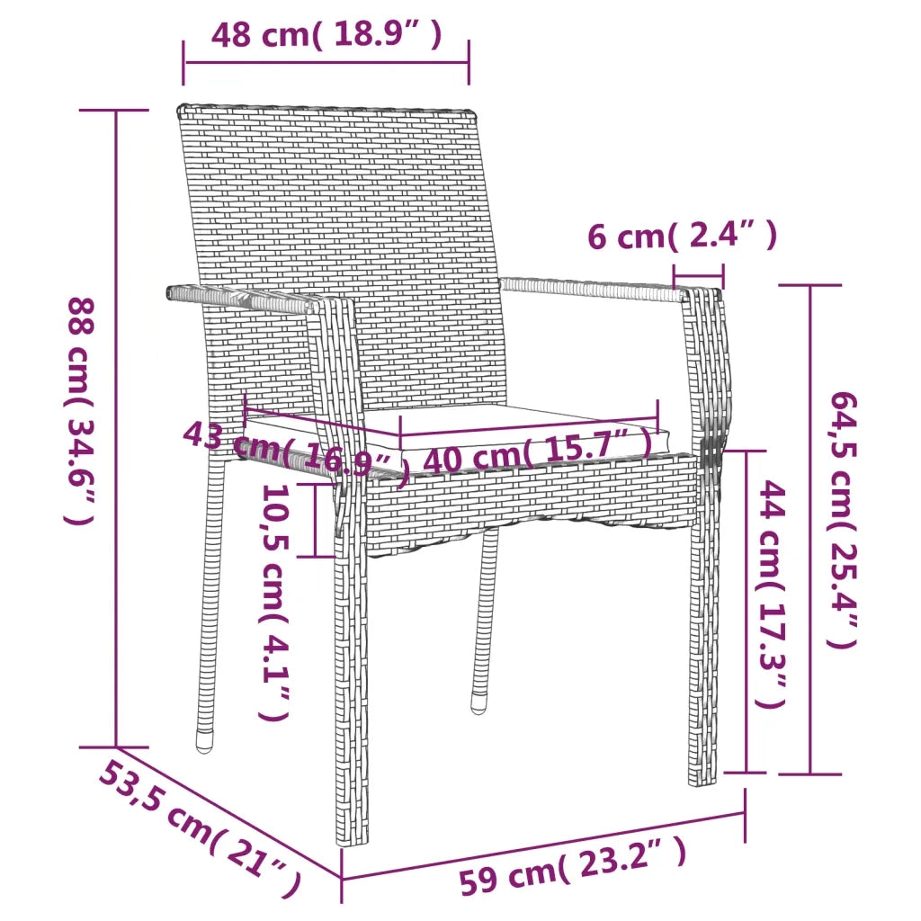 Set da Pranzo da Giardino 5 pz Nero con Cuscini in Polyrattan 3185122