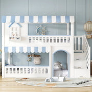 LETTO A CASTELLO per bambini 90x200 cm Bianco+Blu con scala contenitore