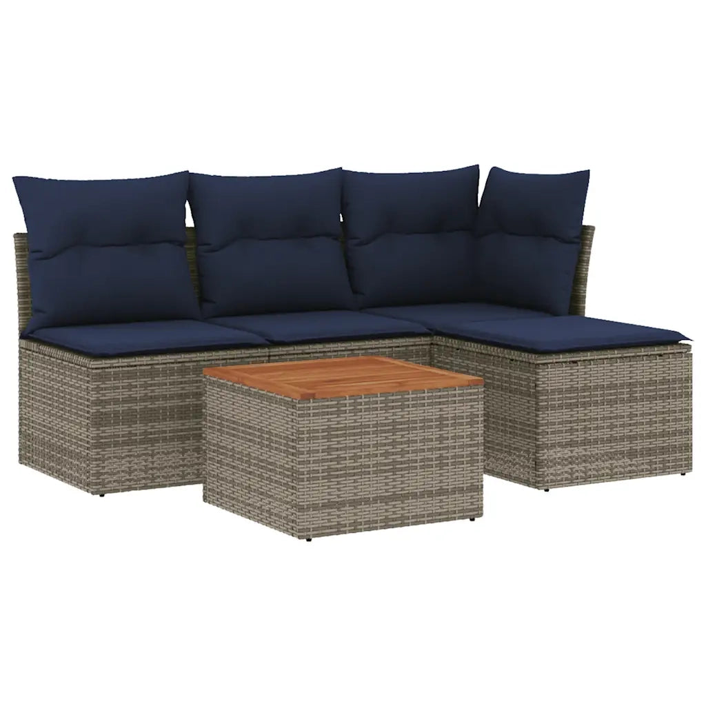 Set Divani da Giardino 5 pz con Cuscini Grigio in Polyrattan 3255928